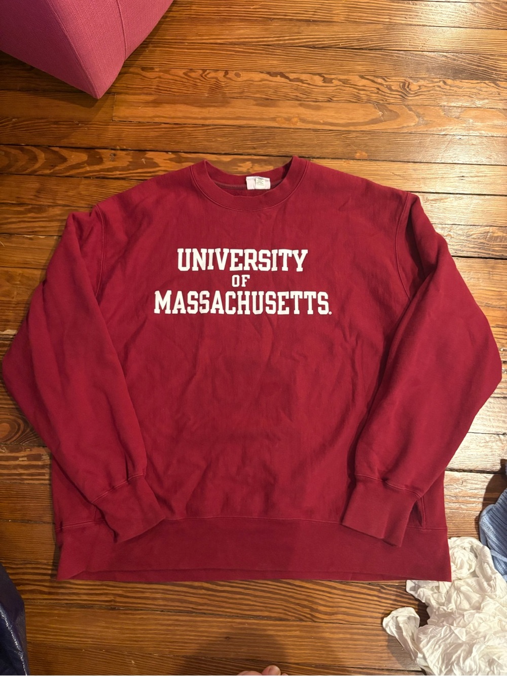 Champion Men's Crewneck Sweatshirt - Maroon with White Lettering